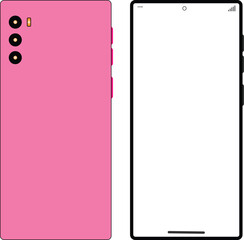 Modern pink smartphone shown from back and front with blank white screen for design.