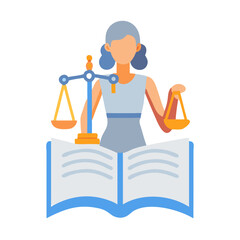 Abstract depiction of a lawyer with scales and book