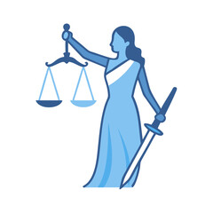 Flat vector of Lady Justice with sword and scales