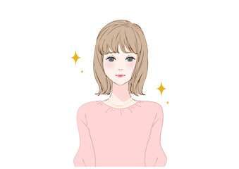 姿勢の良い若い女性上半身ピンク