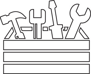Toolbox Equipment Instruments Line Art Vector Illustration Repair Construction Toolkit Maintenance Work Carpentry Renovation Handyman