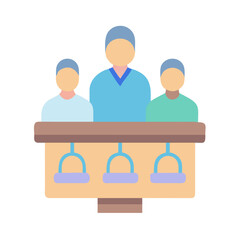 Three people at a desk, flat design illustration