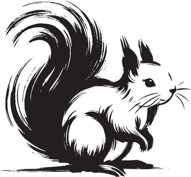 Elegant Squirrel Illustration in Sumi-e Style: A minimalist blac