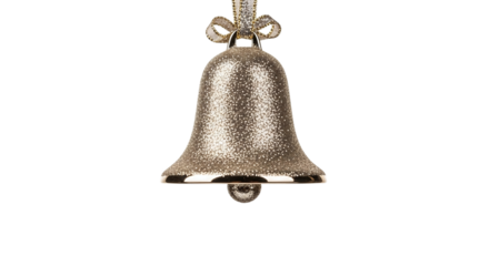 A shimmering gold christmas bell ornament, adding a touch of elegance and festive cheer to your holiday decor isolated on transparent background