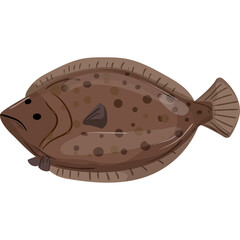 A Flatfish With Brown Spotted Skin and a Dark Fins Against a Transparent Background Ideal for Culinary or Marine Illustration