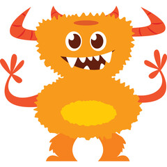 A Fluffy Orange Monster with Horns and a Big Smile on a Transparent Background