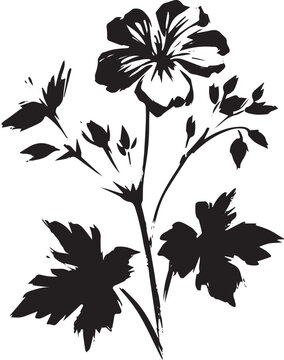 Elegant black and white sumi-e illustration of a blooming gerani