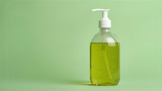 Light Green Apple scented hand soap on green background in a pump bottle, ai