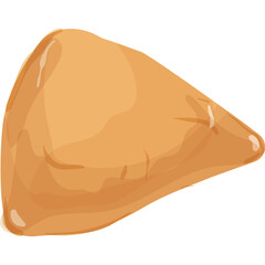 A golden brown triangle shaped pastry with a smooth glossy surface and subtle texture details displayed on a transparent background perfect for culinary illustrations