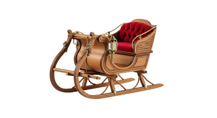 Vintage wooden sleigh isolated on transparent background, a charming christmas decoration, evoking nostalgic holiday memories and winter wonderland scenes