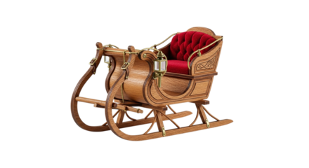 Vintage wooden sleigh isolated on transparent background, a charming christmas decoration, evoking nostalgic holiday memories and winter wonderland scenes