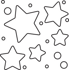Stellar Delight: Outline Illustration of Stars and Circles on Transparent Backdrop for Decorative and Celebration Projects