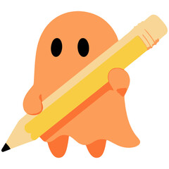 Orange Ghost Holding Pencil