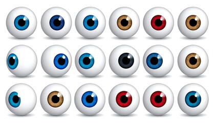 Set of colorful eyeball illustrations with different iris colors