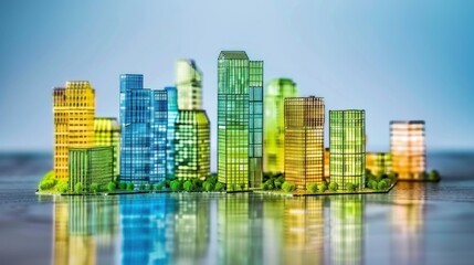 Obraz premium Colorful Modern Cityscape Model with Tall Glass Buildings in Bright Light