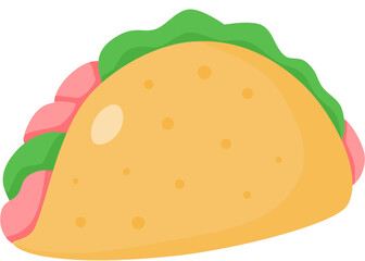 taco with tortilla shell mexican lunch, flat vector illustration, mexican food tacos