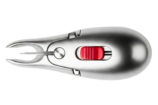 Metal fishing knot tying tool for anglers and outdoor sports on a transparent background