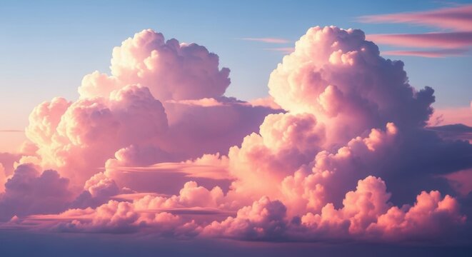Majestic sunset clouds glowing with warm pink and orange hues in the sky