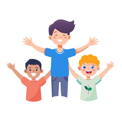 Obraz premium set of smile boy presenting gesture, young people arms outstretched and welcoming, cute child character open arms illustration 