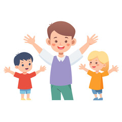 set of smile boy presenting gesture, young people arms outstretched and welcoming, cute child character open arms illustration
