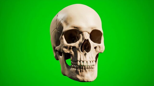 Animated Skull Rotation on Green Screen: Detailed Anatomical Model for Halloween and Medical Visualizations - A Comprehensive Look