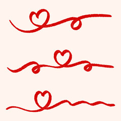 Red Heart continuous one line art drawing set, Collection of heart love elements, vector illustration.