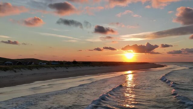 Scenic Early Morning View of a Sandy Coastline and Dunes at