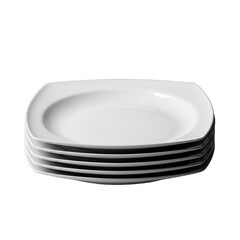 Clean, white, square ceramic dinner plates stacked perfectly, reflecting high quality with soft gradients. Ideal for elegant dining, product catalogs, restaurant menus, weddings, and holidays.