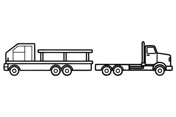 Flatbed Utility Trailer Silhouette Vector Set Heavy Duty Cargo Hauler and Towing Vehicle Outline Icons in Minimalist Style