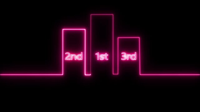 Glowing neon winner podium with 1st, 2nd, and 3rd place icon animation on a black background.