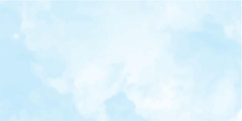 Abstract background with panorama of blue sky and white cloud nature design. horizon spring morning sky with clouds background. hand painted watercolor shades sky clouds.
