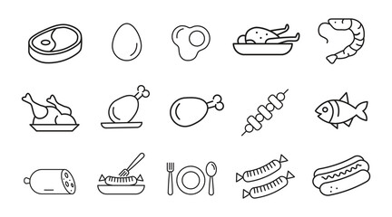 Meat Icon Set – Butchery, Steak, and Protein Food Line Vector Collection