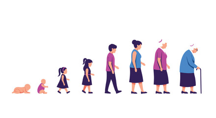A complete visual representation of the human life cycle, illustrating the stages of growth and aging from infancy through adulthood to old age.