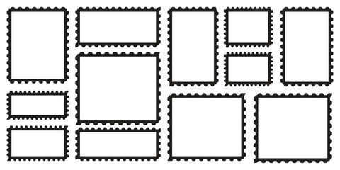Blank Postage Stamp Vector Set – Rectangle and Square Stamp Borders and Templates