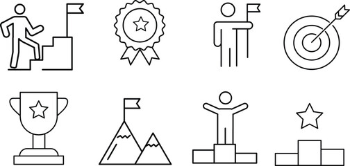 Success Icon Set – Achievement, Goal, and Business Growth Line Vector Collection