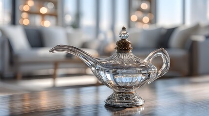 Elegant Glass Lamp on Table in Modern Living Room Setting