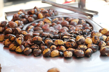 Delicious roasted chestnuts for sale at a street market