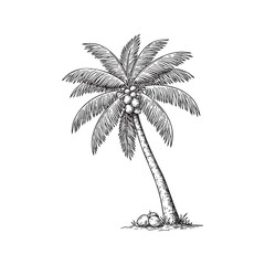 Obraz premium Tropical Coconut Palm Tree Beach Engraving Vector Illustration