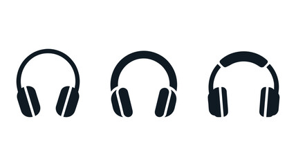 Three Black Silhouette Headphone Icons Vector