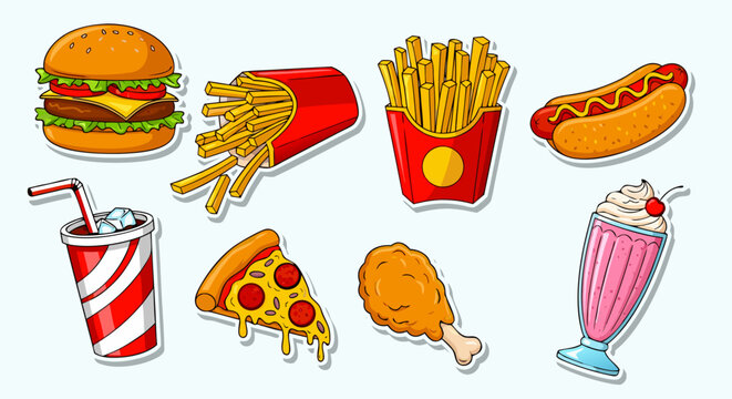 Fast Food Sticker Collection: Burger, Fries, Pizza & More