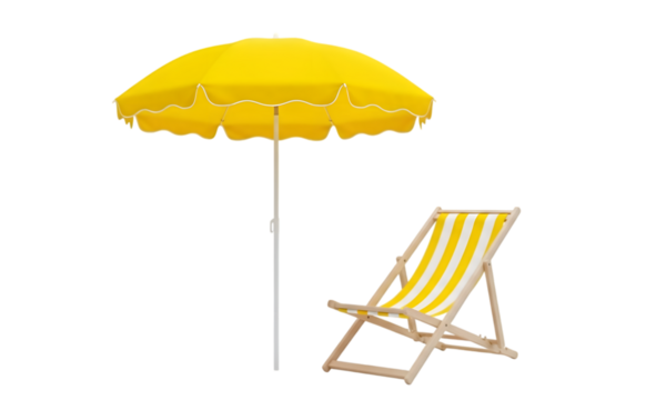Isolated beach umbrella and chair , beach sun loungers and an umbrella
