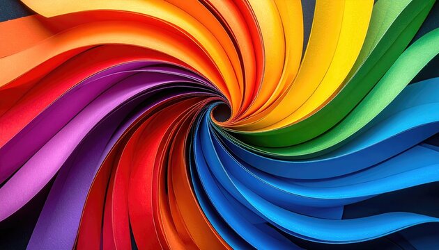 Rainbow spiral made of paper with a dark center