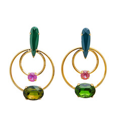 Ear rings-fancy earring-new design-beautiful-modern earring-stylish-round earring-fashionable-model earring-modular-pink-green-white background.