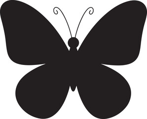 Simple black silhouette of a butterfly with detailed wings and antennae on a white background