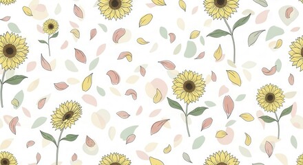 Floral sunflower pattern with delicate scattered petals creating a bright and cheerful spring vibe