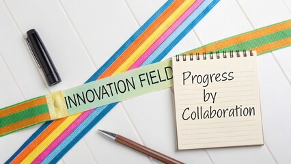 Creativity in Innovation Field with Notepad and Pens Highlighting Collaboration for Progress in Business Development