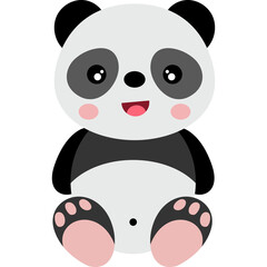 Adorable Cartoon Panda Sitting Happily With Pink Cheeks And A Black Dot On Its Belly Isolated On White