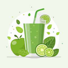 青汁と野菜の健康ライフスタイルベクター
