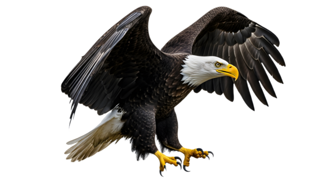 Isolated bald eagle flying on white background ,  Bald Eagle flying with American flag 