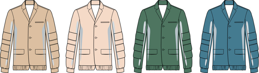 Variety of Fashionable Jackets in Different Colors Displayed in a Row for a Stylish Look